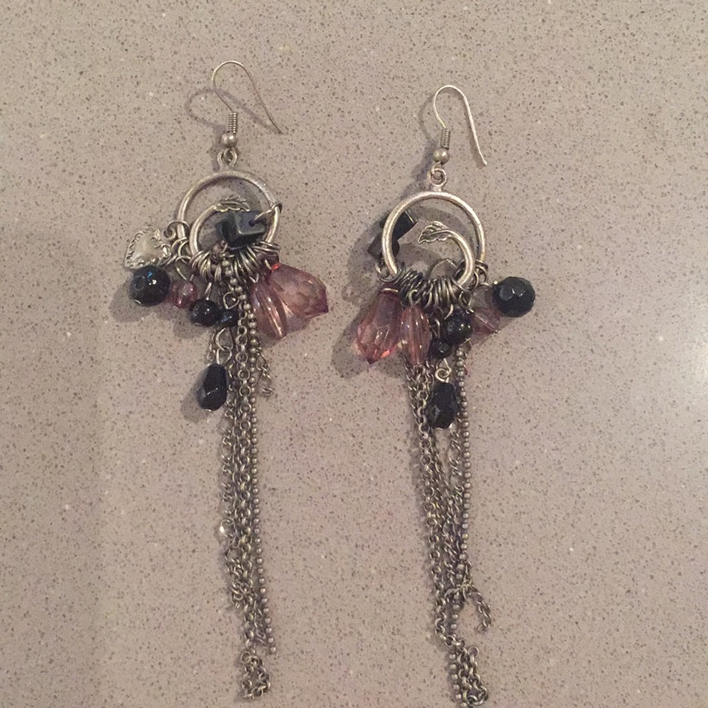 Handcrafted drop earrings with light chains, beads